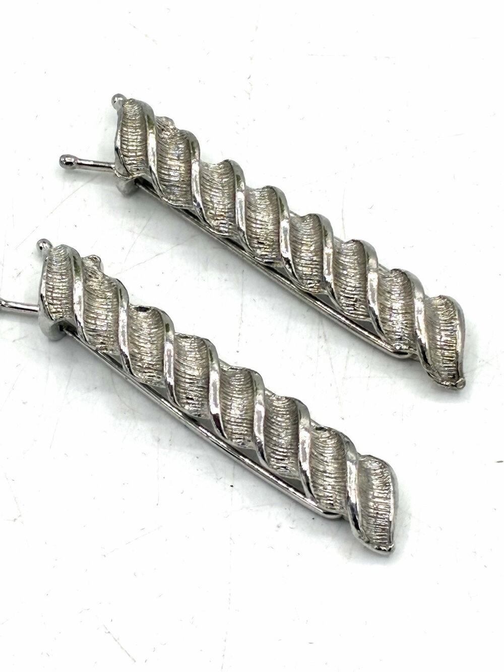 Vintage Silver Tone Twist Rope Bar Hair Clips Barrettes Pair 2 Inch